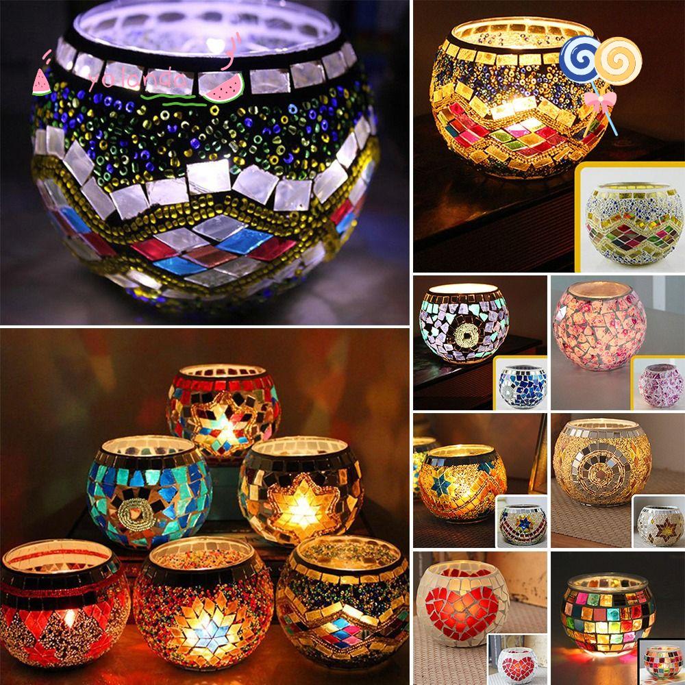 Giá Đỡ Đèn Cầy Bằng Thủy Tinh Họa Tiết Pháo Hoa Nhiều Màu Phong Cách Moroccan Lãng Mạn Trang Trí Nhà Cửa
