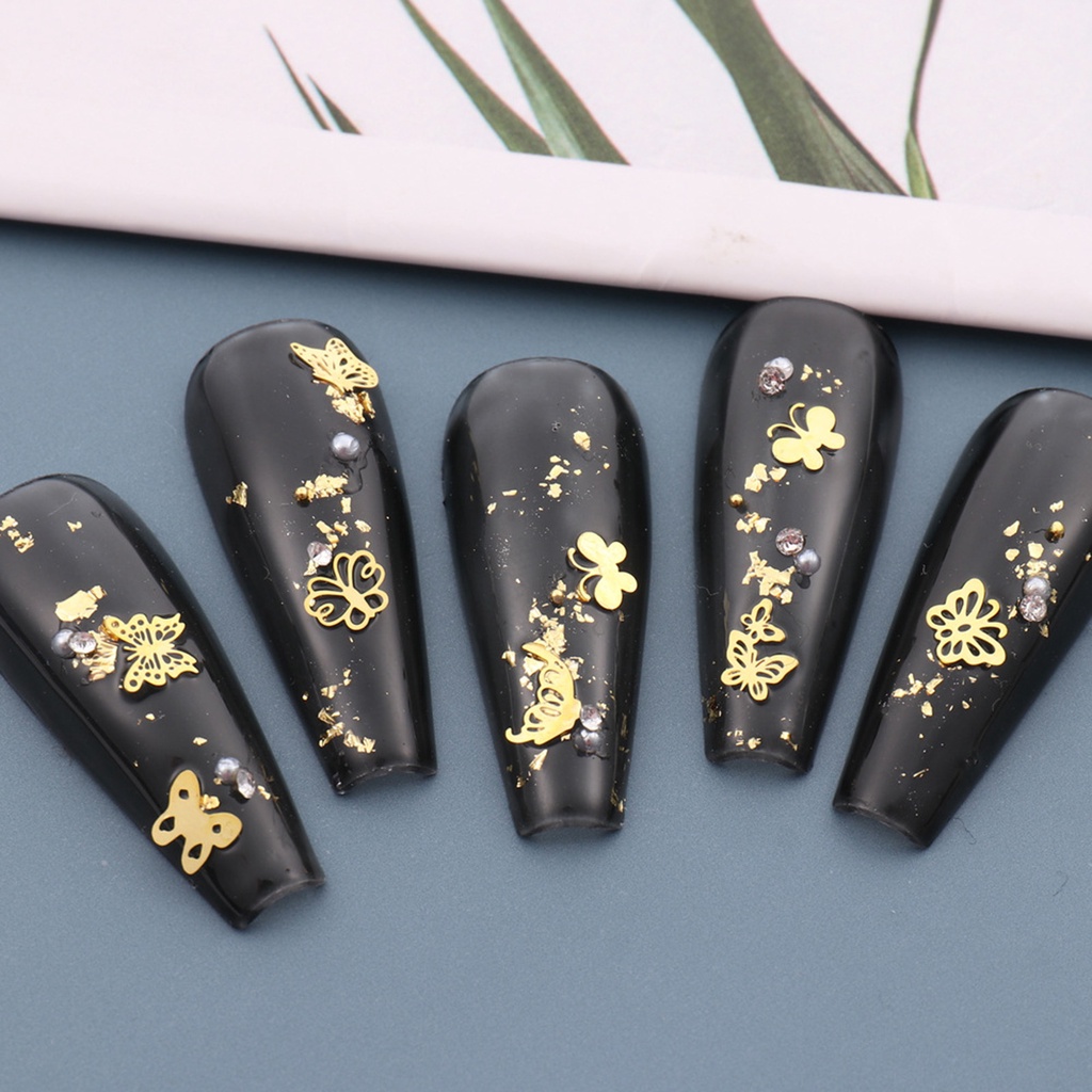 1 Hộp Nhãn Dán Móng Tay Hình Bướm Rỗng Lấp Lánh Dễ Tháo Rời DIY