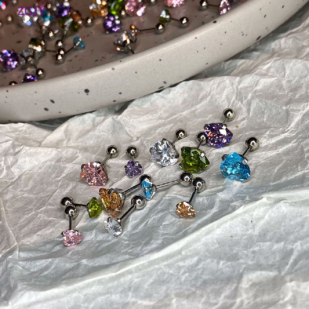 1 Khuyên Tai Hình Trái Tim Đính Đá Zircon 5 / 8mm Thời Trang Cho Nữ Mới