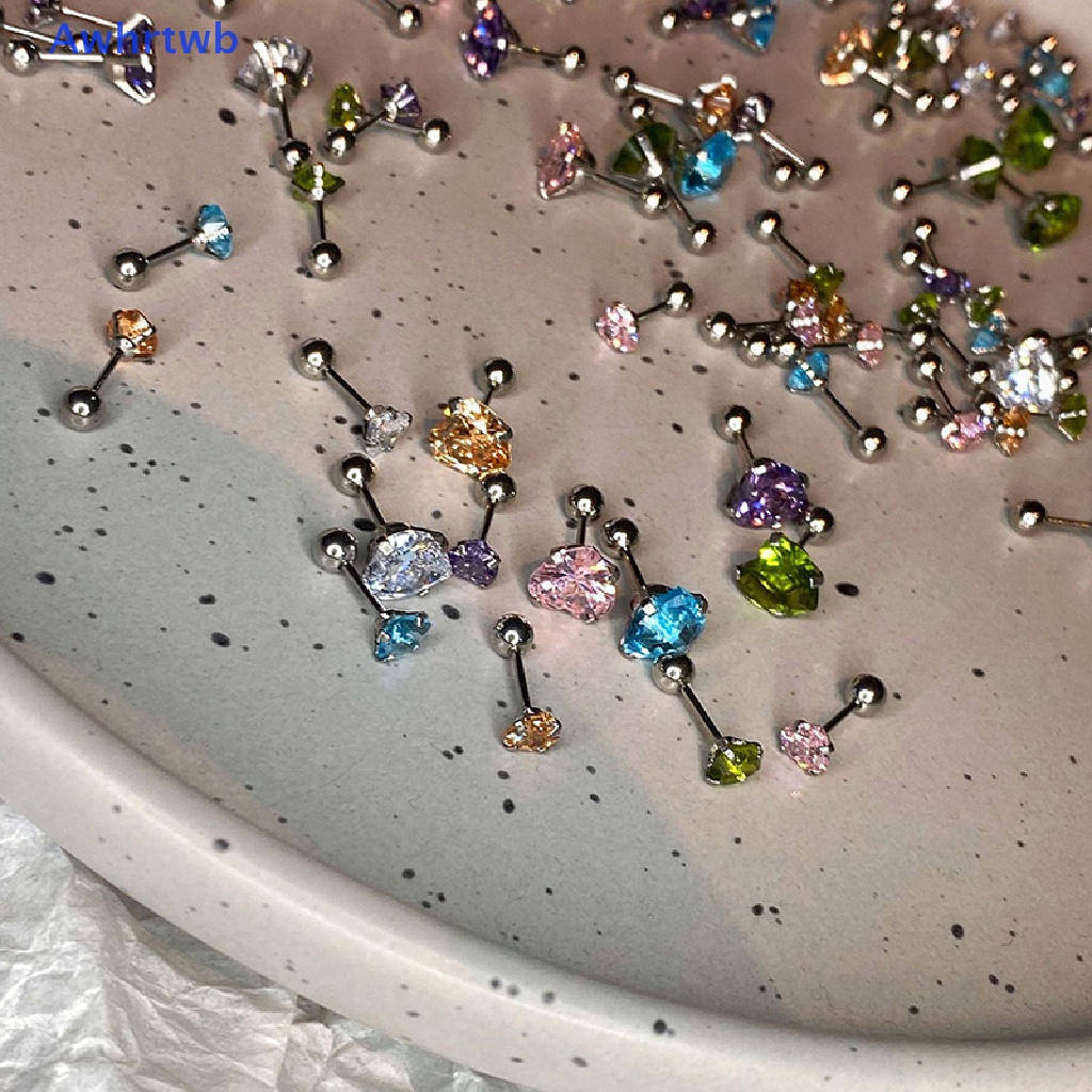 1 Khuyên Tai Hình Trái Tim Đính Đá 5 / 8mm Thời Trang Cho Nữ Mới