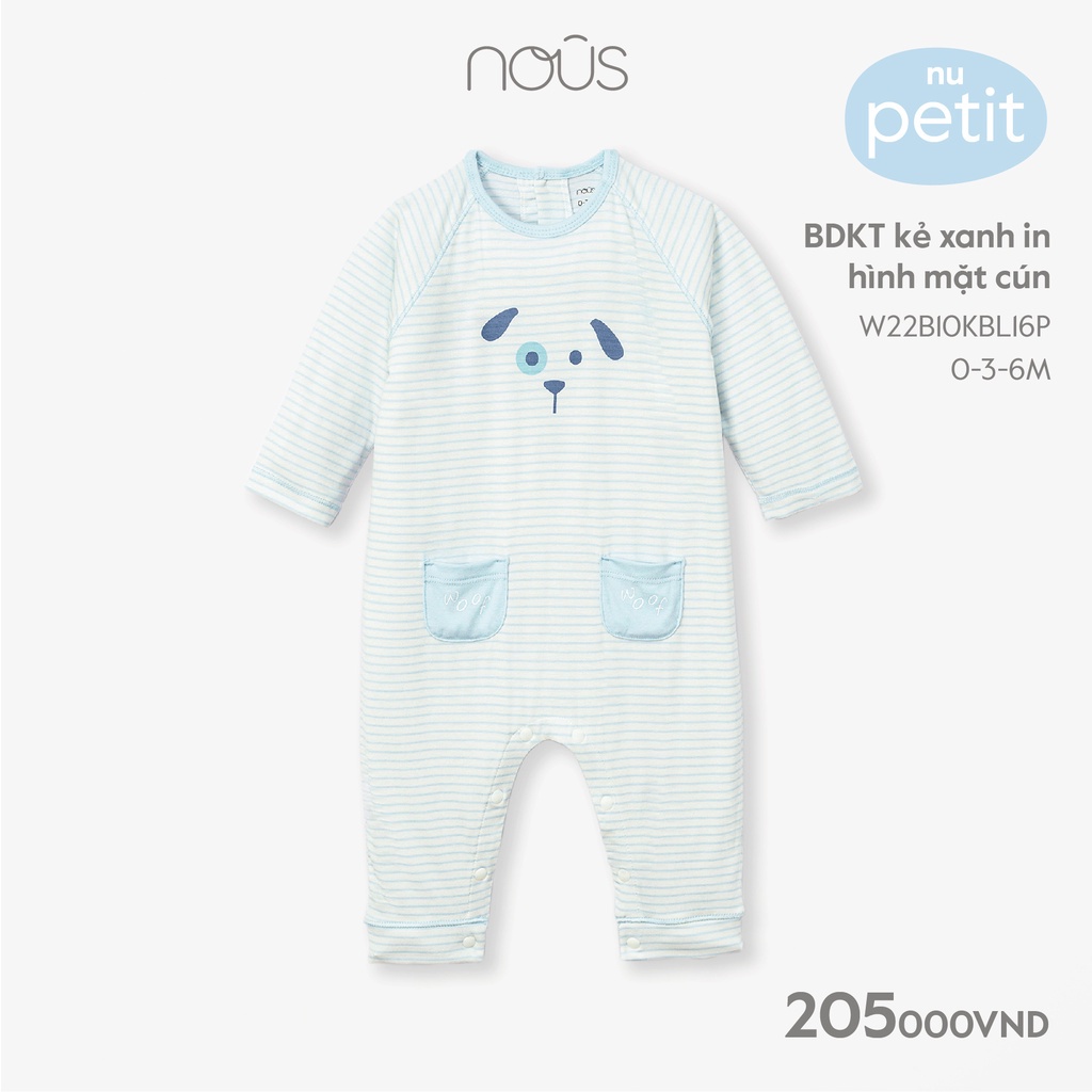 Bộ quần áo liền thân Nous không tất body không tất chất liệu Nu Petit mềm mại ( size 0 - 6 tháng tuổi)