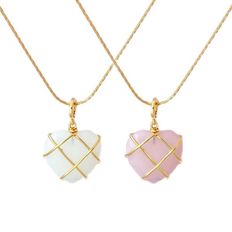 Vòng cổ Mặt Đá Thạch Anh Opal Hình Hoa Hồng Dễ Thương