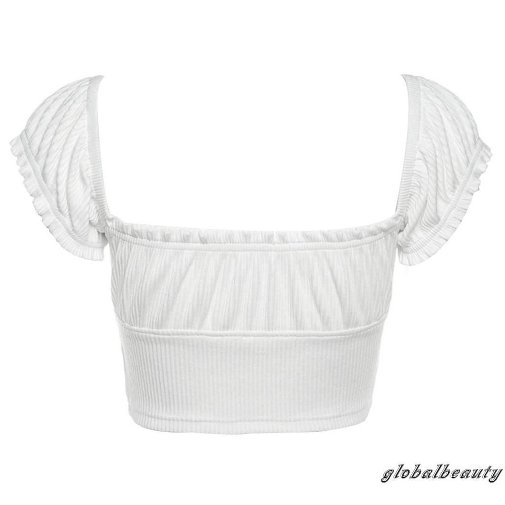 Áo Croptop Tay Ngắn Màu Trơn Thiết Kế Trễ Vai Cá Tính Dành Cho Nữ( mặc được 2 kiểu)