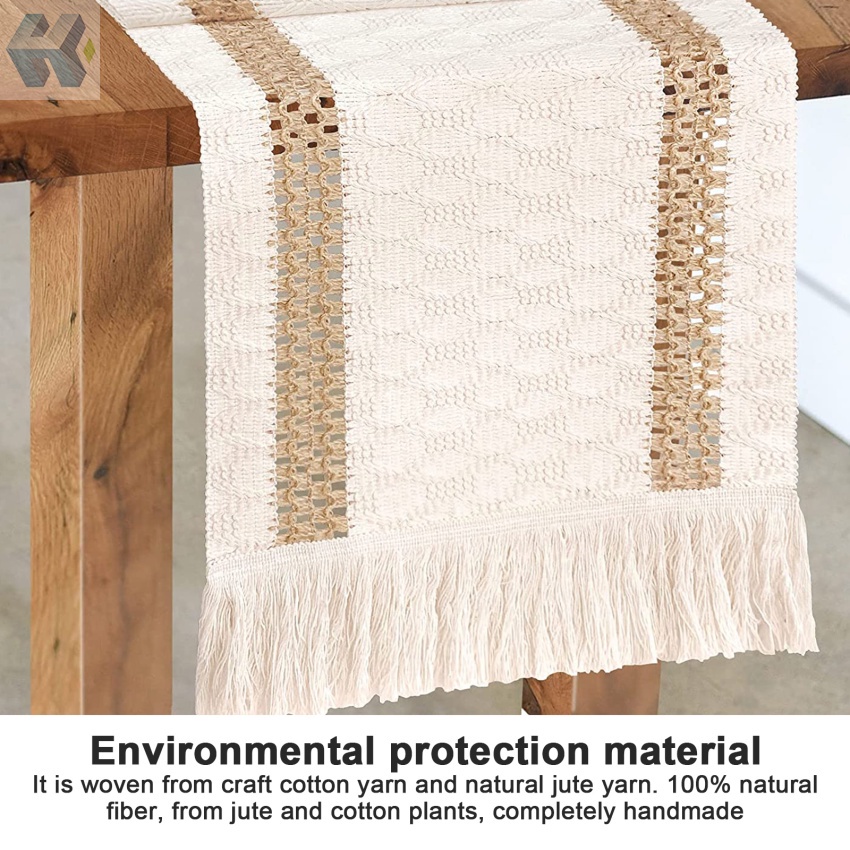 Khăn Trải Bàn Vải Cotton Dệt Tay Phối Tua Rua Phong Cách Bohemian