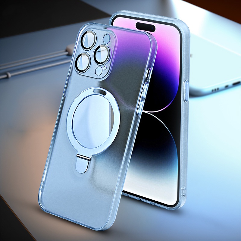 Ốp Điện Thoại Kính Cường Lực Nhám Có Vòng Đỡ Nam Châm Cho iPhone 11 13 12 14 Pro Max 14 Plus