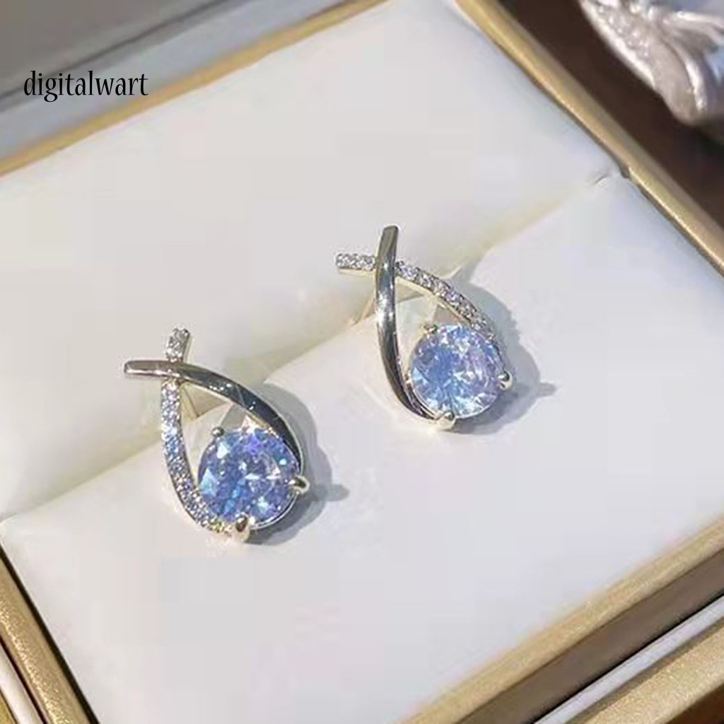 Kỹ Thuật Số| 1 Đôi Bông Tai Xỏ Lỗ Chéo Đính Đá Lấp Lánh Dành Cho Nữ