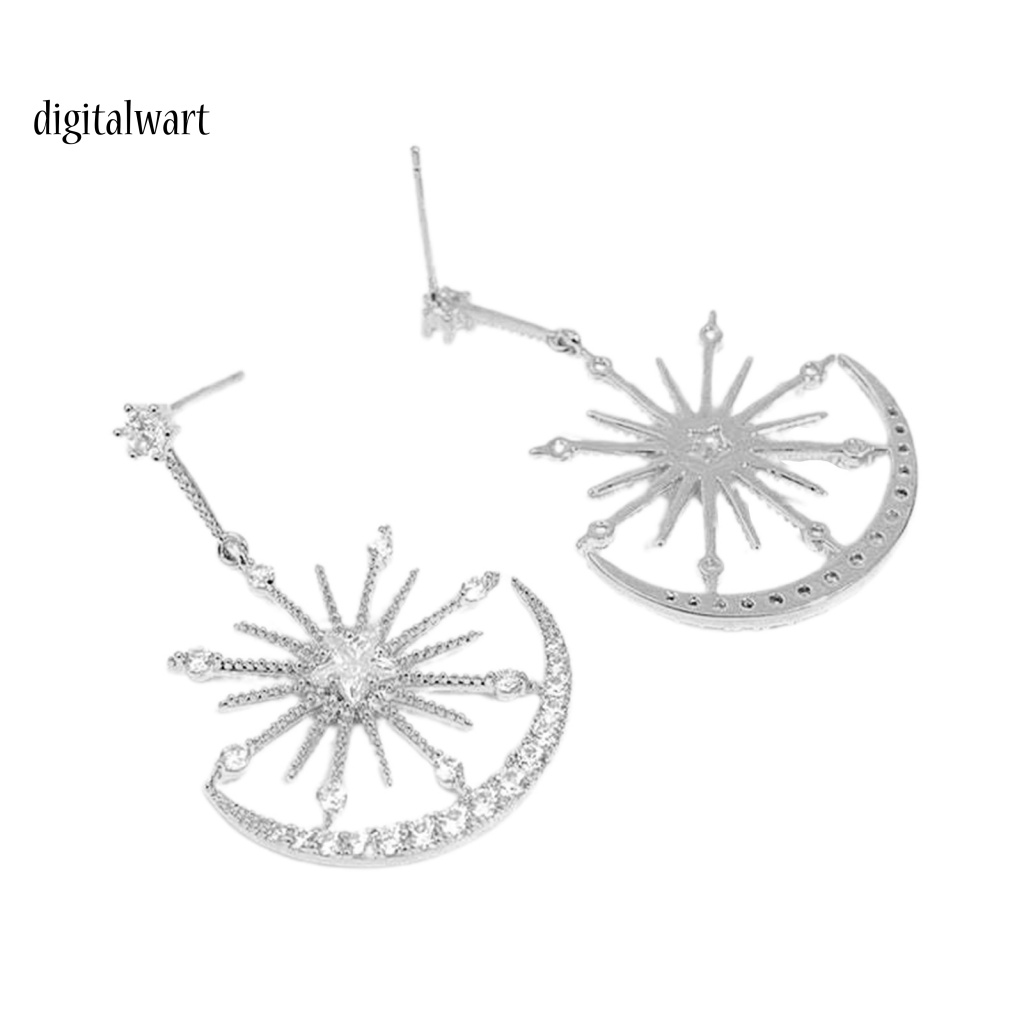 Kỹ Thuật Số| 1 Đôi Bông Tai Hình Mặt Trăng Ngôi Sao Đính Đá Phong Cách Hàn Quốc