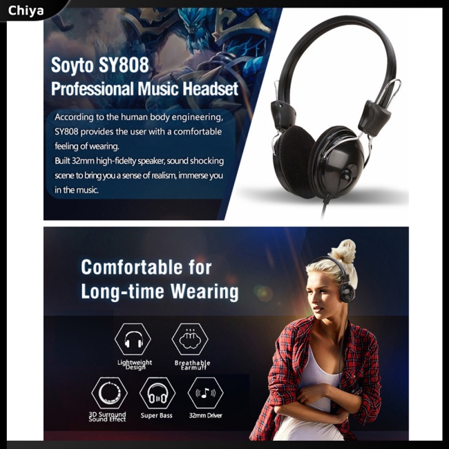 Tai Nghe Chụp Đầu Jack 3.5mm Có Thể Gập Lại Hifi Sy808 Cho Điện Thoại / Máy Tính Bảng