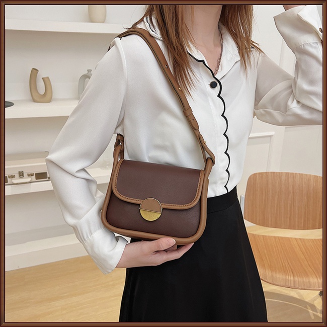 Túi Đeo Chéo Giả Da Dáng Vuông Nhỏ Màu Tương Phản Thời Trang Cho Nữ