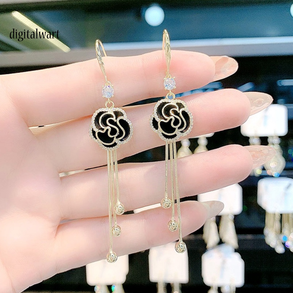 Kỹ Thuật Số| 1 Đôi Bông Tai Dáng Dài Hình Hoa Hồng Đính Đá Phong Cách Hàn Quốc