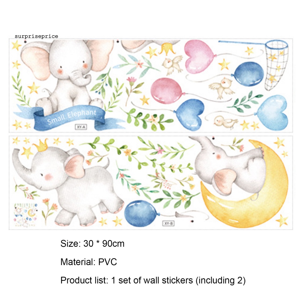 Set 2 Sticker Dán Tường Họa Tiết Voi Hoạt Hình Dễ Thương Bắt Mắt