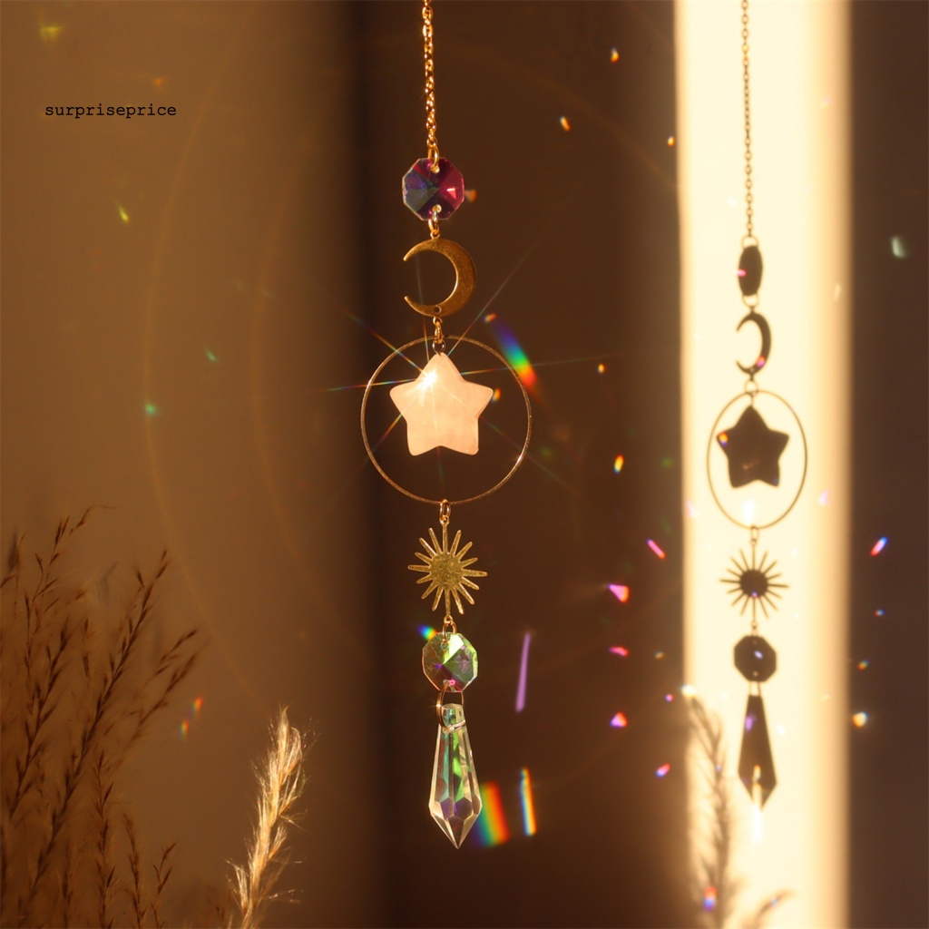 Dreamcatcher Hình Mặt Trời / Ngôi Sao / Mặt Trăng Màu Cầu Vồng Lấp Lánh Treo Trang Trí Sân Vườn