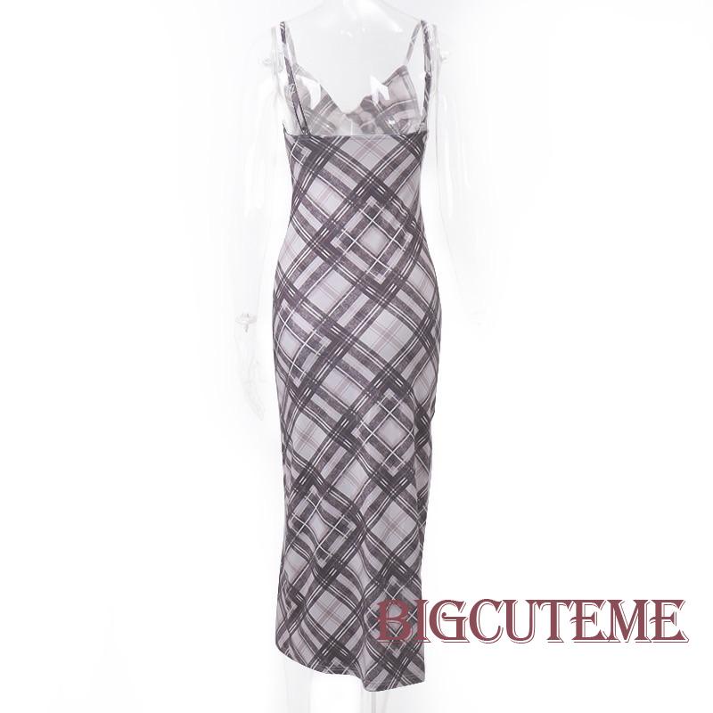 Đầm Hai Dây Cổ Chữ V Họa Tiết Sọc Caro Thời Trang Mùa Hè Cho Nữ