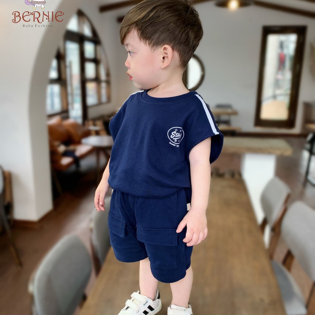 Đồ bộ ba lỗ cho bé trai dáng tank top chile thun cotton mặc đi học đi chơi 1 đến 7 tuổi BERNIE