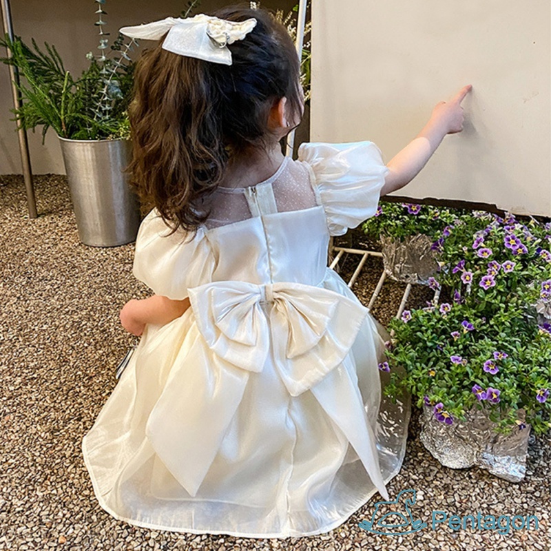 Đầm Công Chúa Mùa Hè Tay Phồng Đính Nơ Dễ Thương Thoải Mái Phong Cách Phương Tây Cho Bé Gái