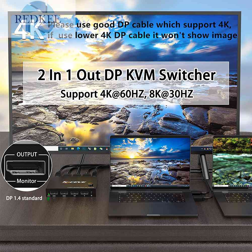 Bộ Chuyển Đổi 2 Trong 1 DP KVM 4K 60Hz USB Màn Hình Kép 1.4