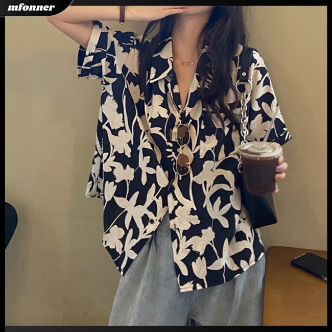 Áo Sơ Mi Tay Lỡ Dáng Rộng In Họa Tiết Phong Cách Cổ Điển Thời Trang Mùa Hè Xinh Xắn Cho Nữ