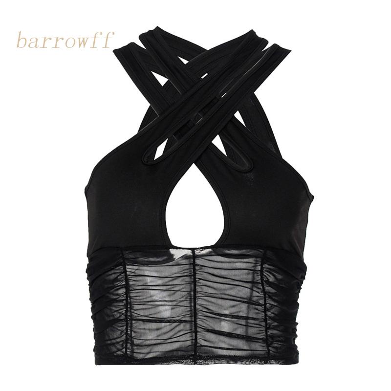 Brroa Áo Crop Top Lưới Không Tay Dây Chéo Gợi Cảm Mùa Hè Harajuku Cho Nữ Pa