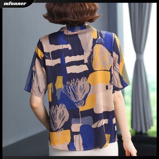 Áo Sơ Mi Tay Ngắn Cổ Đứng Dáng Rộng In Họa Tiết Kiểu Retro Thời Trang Mùa Hè Cho Bạn Gái