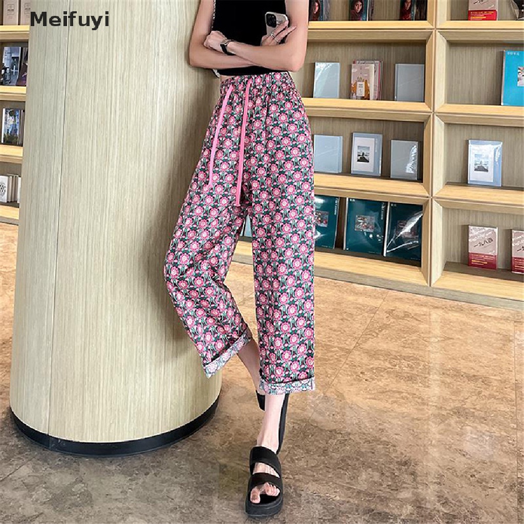 [Meifuyi] Quần Ống Rộng Thẳng Mỏng Lưng Cao Chống Muỗi Dáng Rộng In Họa Tiết Đơn Giản