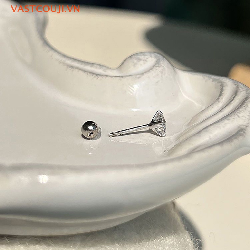 1 Đôi Khuyên Tai Đính Đá 3 / 4 / 5mm Chất Liệu Thép Không Gỉ Thời Trang