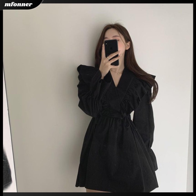 Đầm Tay Ngắn Cổ Chữ V Màu Sắc Thời Trang Cho Nữ