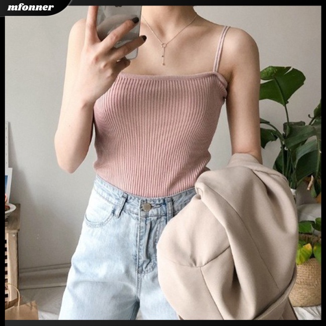 Áo Dệt Kim Hai Dây Ôm Dáng Gợi Cảm Cho Nữ