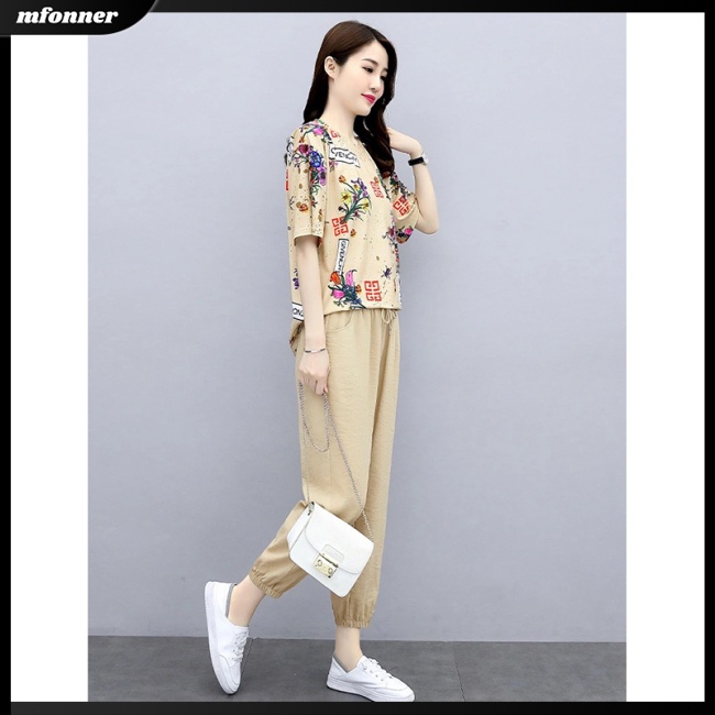 Set Đồ Thời Trang 2 Món Áo Thun Phối Quần Dài In Họa Tiết Thời Trang Xinh Xắn Cho Nữ