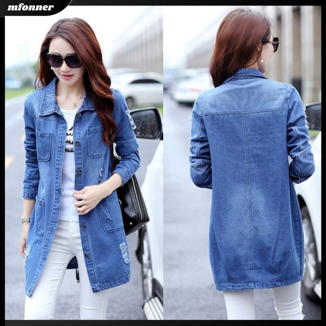 Áo Khoác Jean Denim Dài Tay Dáng Rộng Thời Trang Mùa Thu Hàn Quốc 2017 Cho Nữ