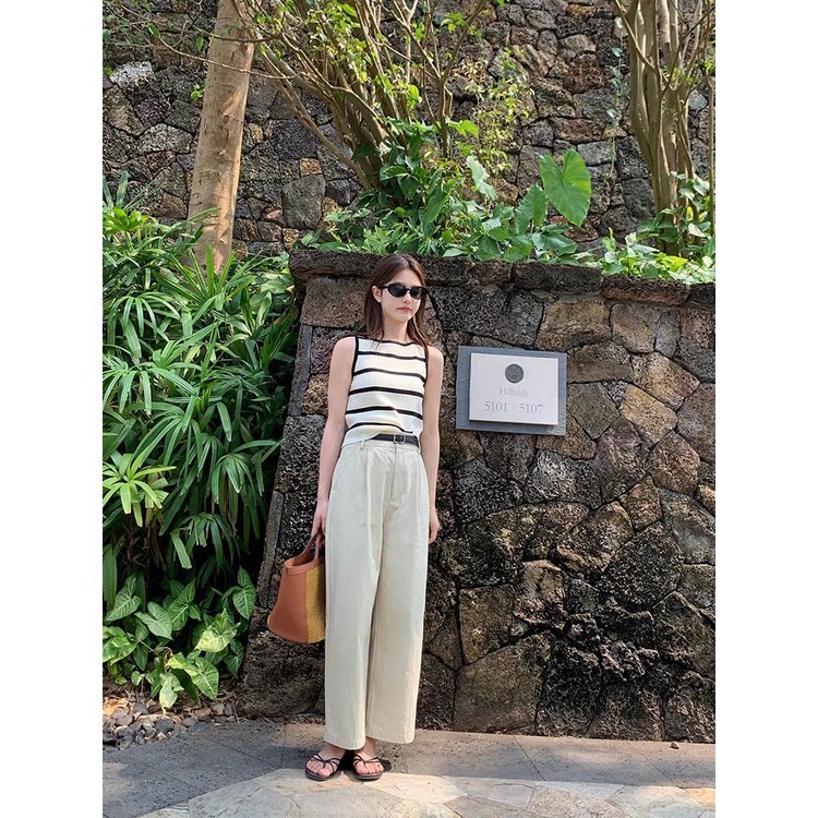 Áo Tank Top Dệt Kim Sát Nách Kẻ Sọc Đen Cá Tính Cho Nữ