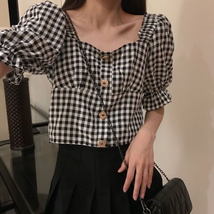 Áo Kiểu Tay Phồng Ngắn Dáng Ôm Thời Trang Hàn Quốc Xinh Xắn Cho Nữ