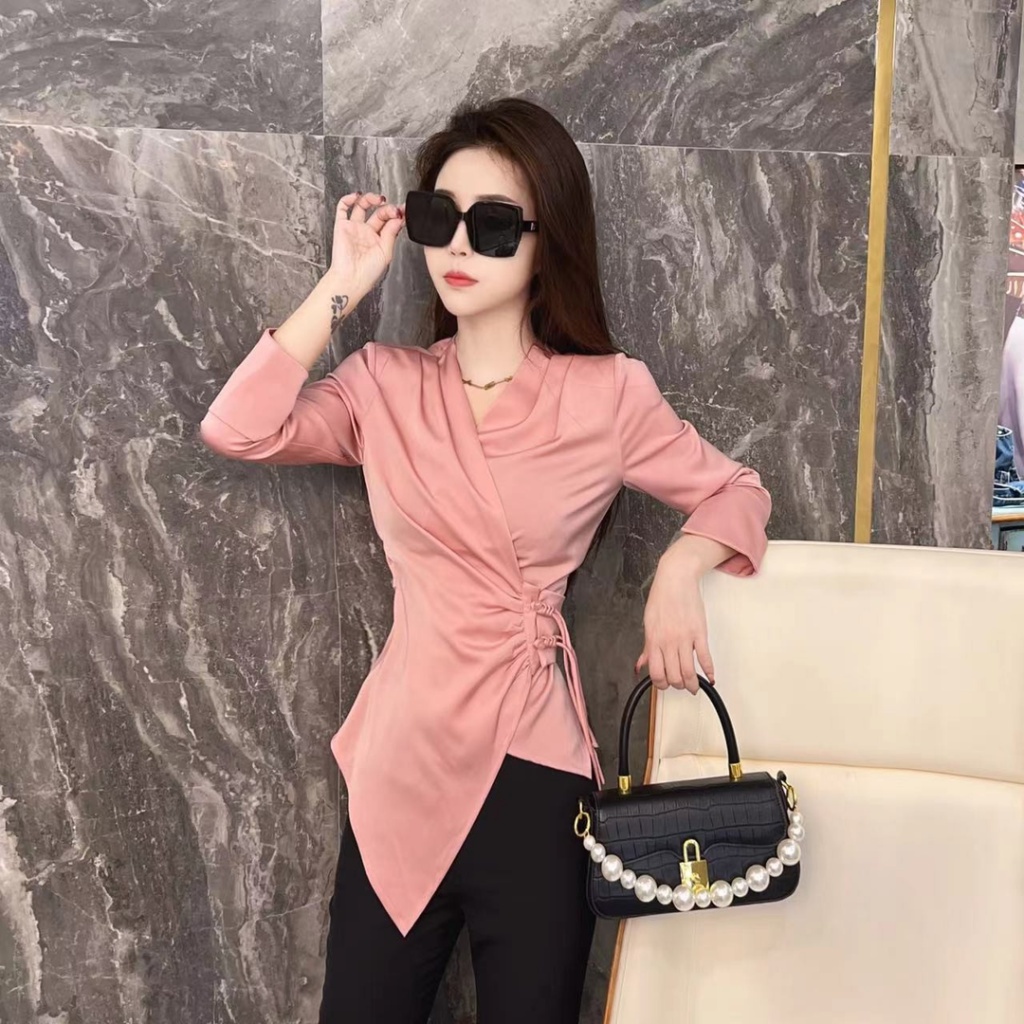 Áo Sơ Mi Tay Dài Cổ Chữ V Thiết Kế Độc Đáo Quyến Rũ