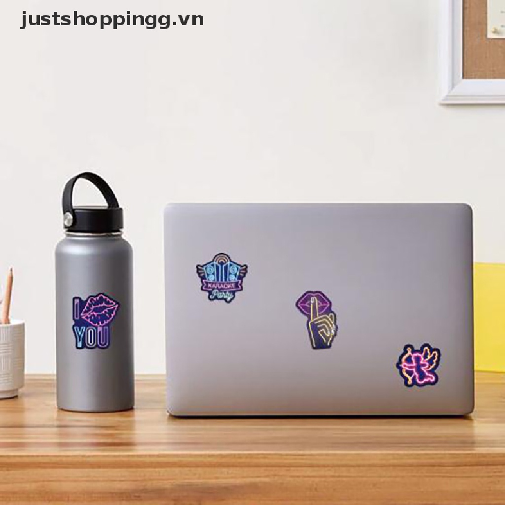 Bộ 50 Miếng Dán Chống Thấm Nước Màu Neon Trang Trí Laptop Ván Trượt Hành Lý Guitar