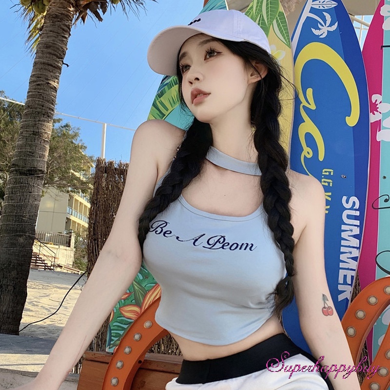 Áo Hai Dây Thêu Chữ Phong Cách Ngọt Ngào Cho Nữ