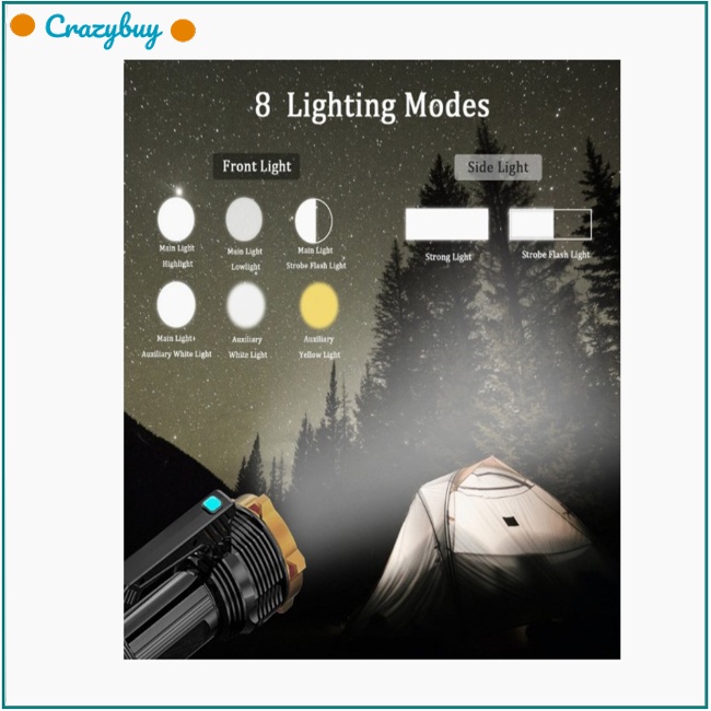 Cr Đèn Pin 12000lm Led 8 Chế Độ Có Thể Sạc Lại Bằng Cổng Usb Tiện Dụng