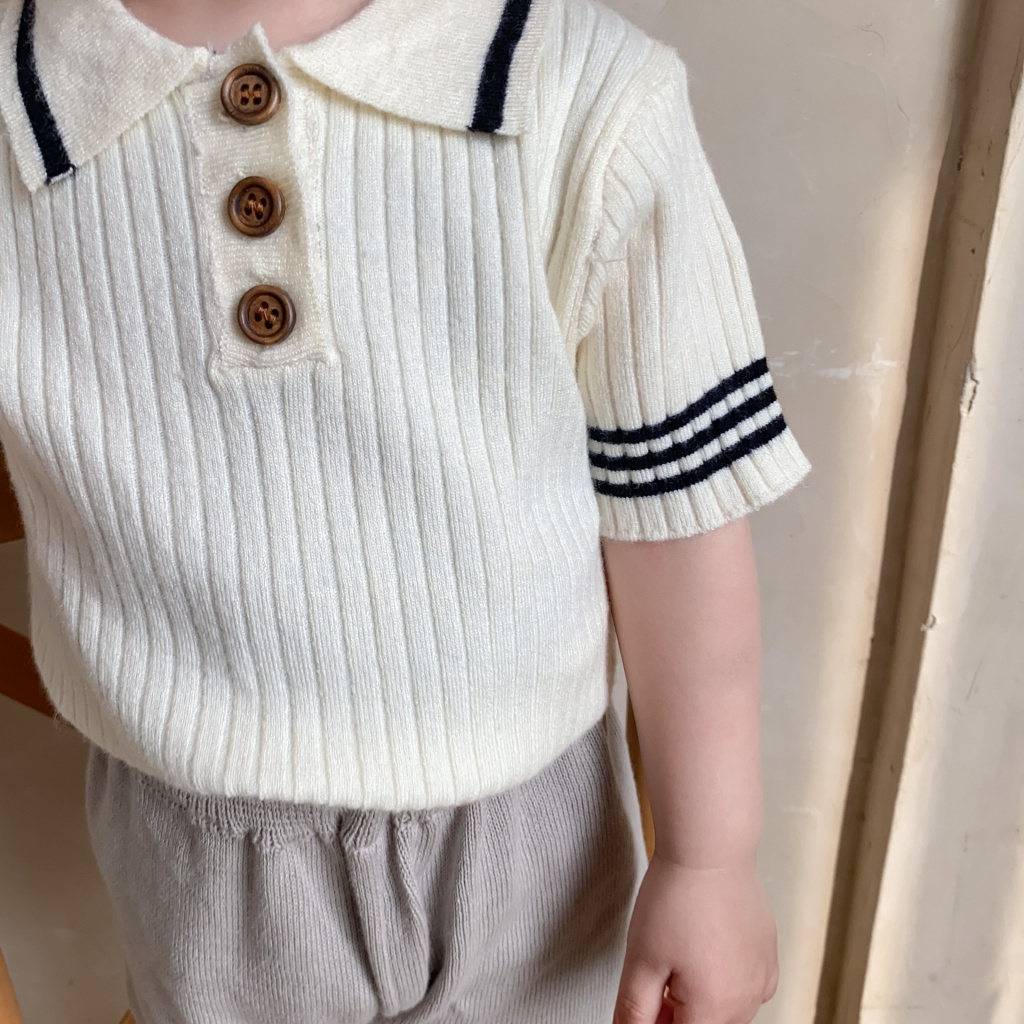 Áo polo Dệt Kim Tay Ngắn Màu Tương Phản Thời Trang Mùa Hè 2023 Phong Cách Bắc Âu Cho Bé Dễ Phối Đồ MXJM