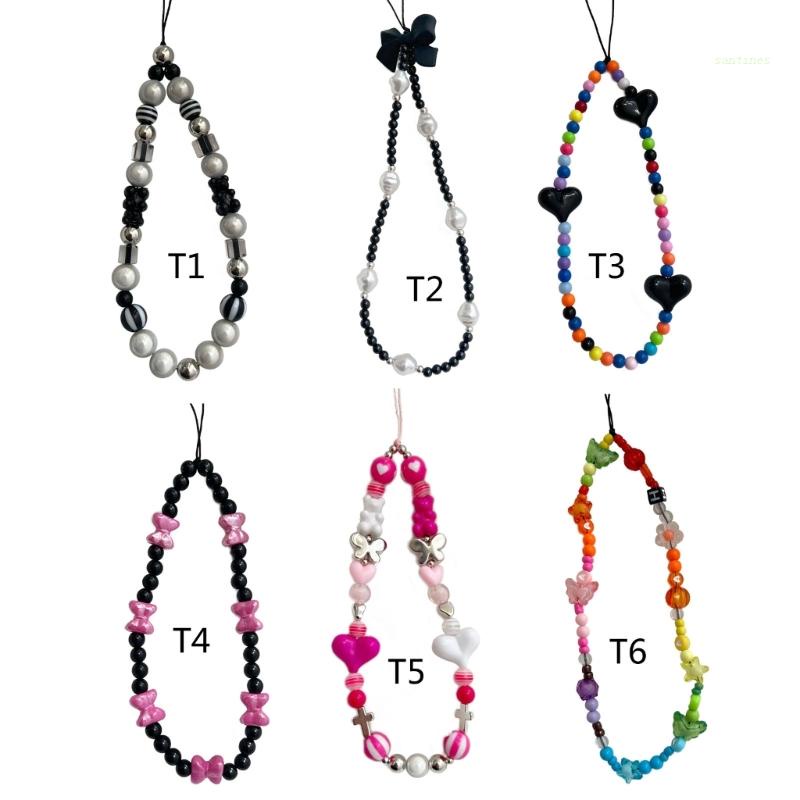 Dây Chuỗi Hạt Bằng Acrylic Hình Gấu / Bướm / Trái Tim Nhiều Màu Dễ Thương Cho Điện Thoại