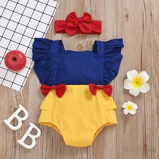 Set áo liền quần + băng đô đính nơ dễ thương cho bé gái