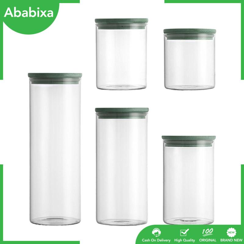 Bộ 5 Hũ Thủy Tinh Đựng Trà / Gia Vị Có Nắp Tre Tiện Dụng