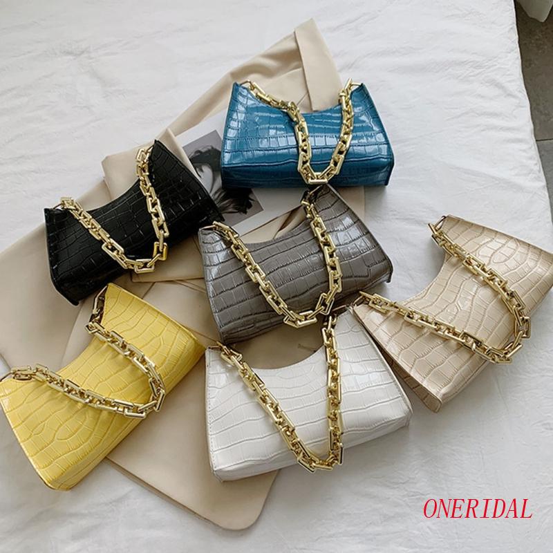 Túi Đeo Vai / Xách Tay Bằng Da PU Họa Tiết Da Cá Sấu Phối Dây Xích Thời Trang Cho Nữ