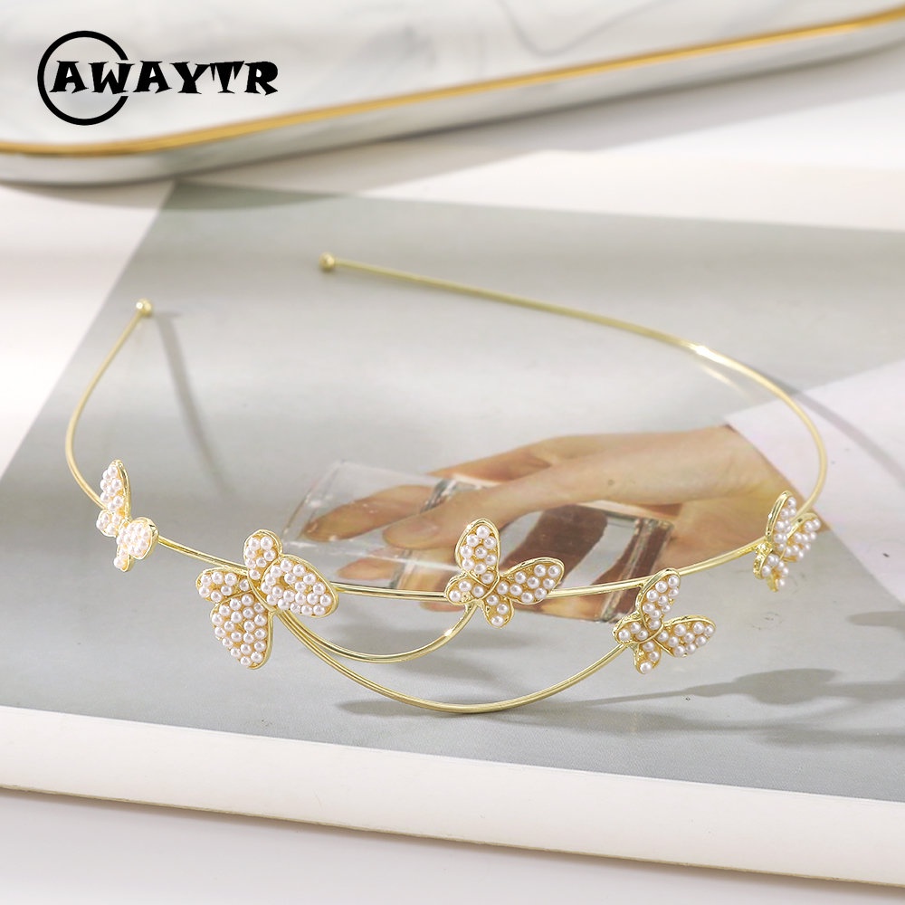 Băng Đô Cài Tóc Hình Bướm Bằng Hợp Kim Phối Ngọc Trai Đơn Giản Thời Trang Dành Cho Nữ