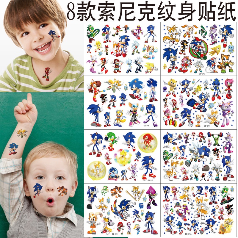 1 Miếng Dán Hình Xăm Chủ Đề Sonic Kích Thước 10.9x15.5cm