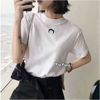 Marine Serre moon embroidery spring and summer half high round neck slim short sleeve