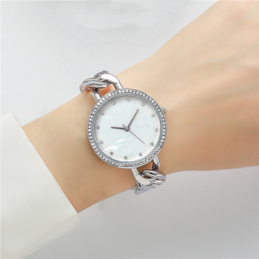 Đồng Hồ Đeo Tay Mặt Tròn Đính Đá Zircon Thời Trang Cho Nữ