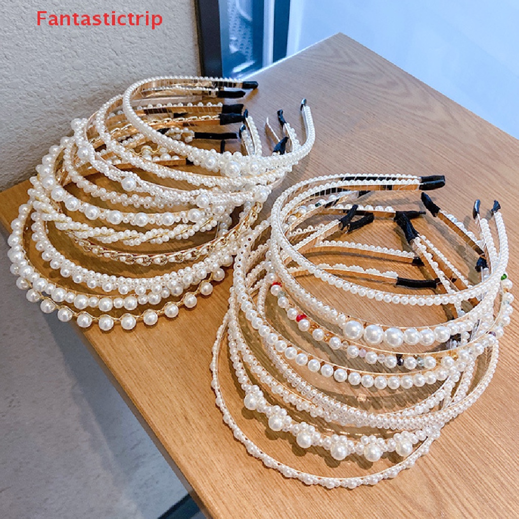[Fantastictrip] Băng Đô Hoa Thắt Nơ Đính Ngọc Trai Nhân Tạo Handmade Phong Cách Hàn Quốc Dành Cho Nữ
