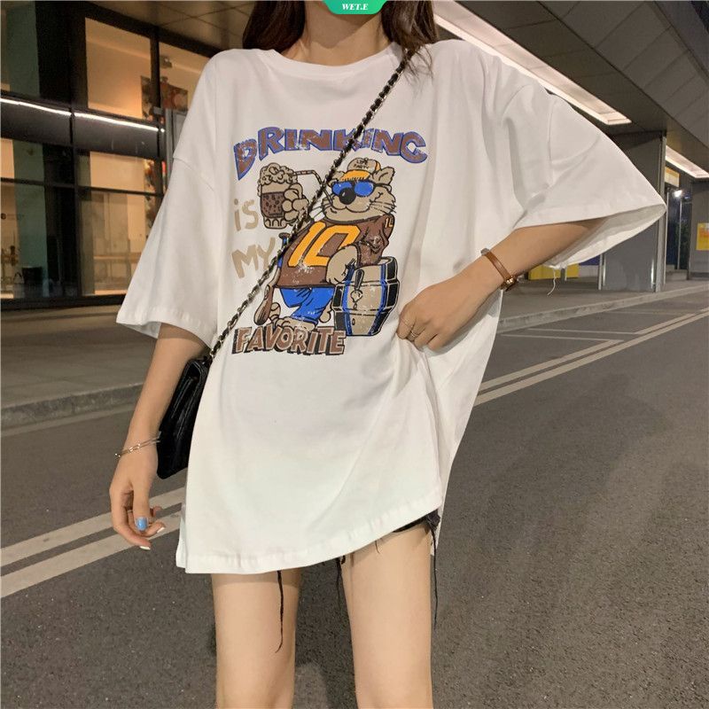 Áo Thun Cotton Ngắn Tay Dáng Rộng In Họa Tiết Đơn Giản Theo Phong Cách Mùa Hè Hàn Quốc 2023 Dành Cho Nữ