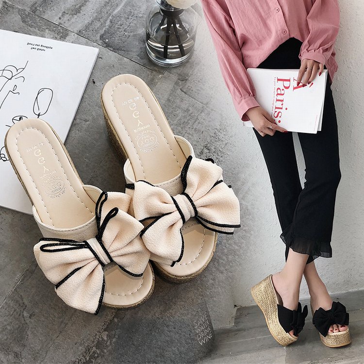 Dép Sandal Đế Xuồng Dày Dặn Đính Nơ Cỡ Lớn Thời Trang Mùa Hè Hàng Mới Dành Cho Bạn Nữ