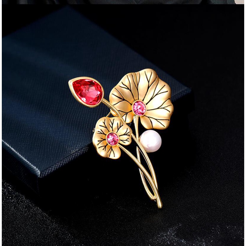 Ghim Cài Áo Hình Lá Sen Phong Cách Retro Thời Trang Cao Cấp Cho Nữ