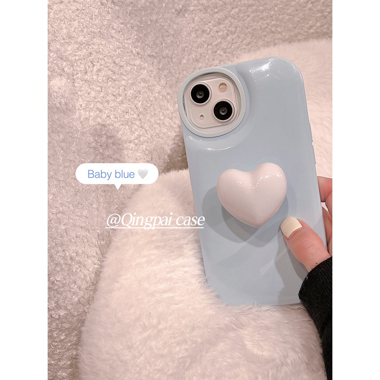 Ốp Điện Thoại Chống Rơi Hình Trái Tim Ba Chiều Màu Xanh Dương Có Giá Đỡ Cho Apple 14promax 13 11 14pro 13pro 14