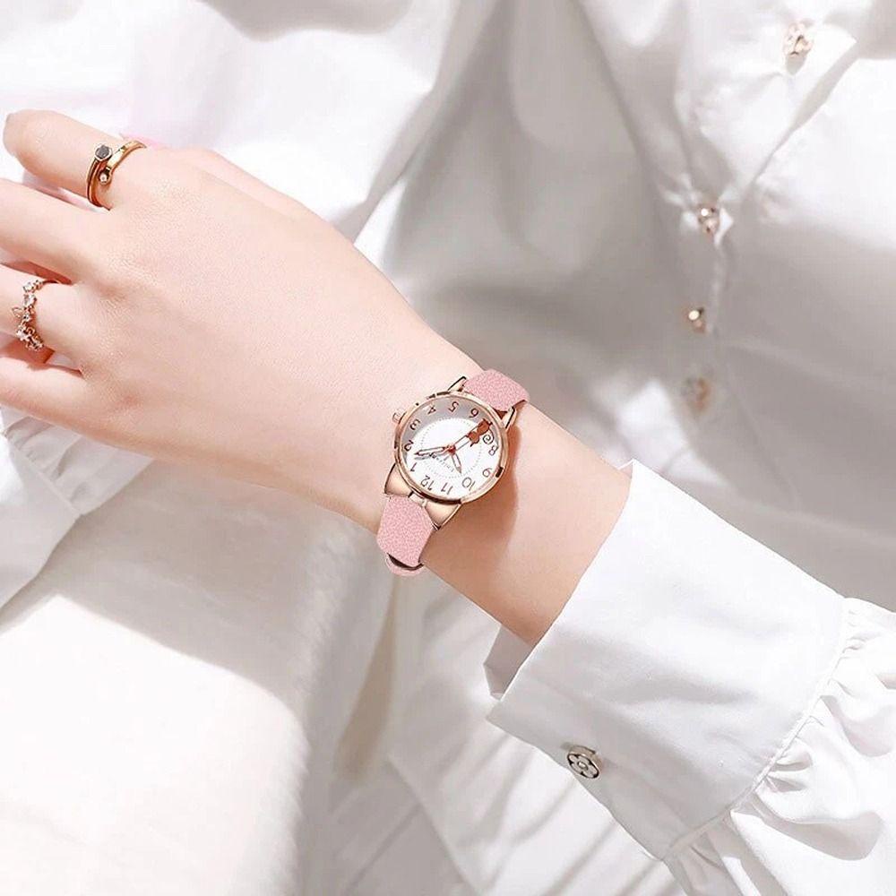 DANES Đồng Hồ Đeo Tay Điện Tử Dây Da PU Phát Quang Thanh Lịch Dành Cho Nữ